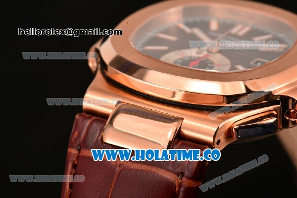 Patek Philippe Nautilus Chrono Swiss Valjoux 7750 Automatic Rose Gold Case with Stick Markers and Brown Dial - 1:1 Original (BP) - Click Image to Close